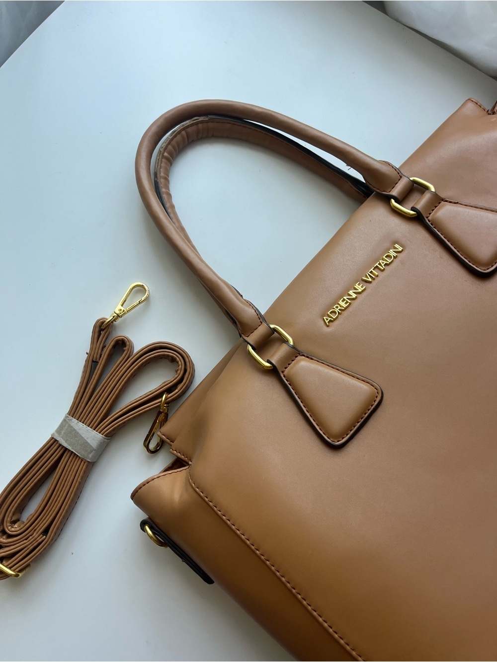 Adrienne Vittadini Cognac Satchel with Gold Hardware